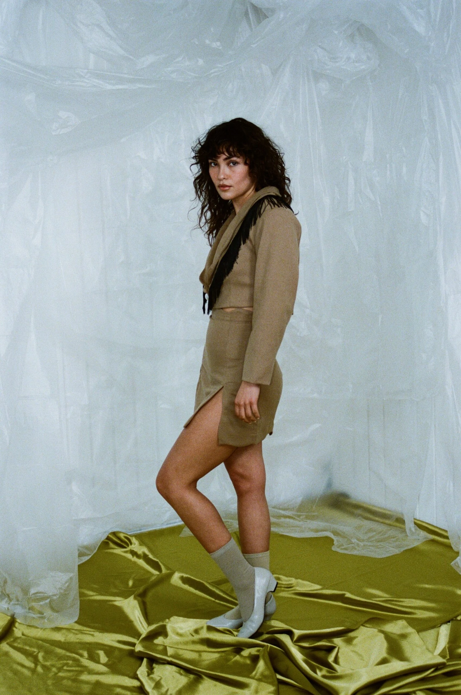 Labia Minora Mini Skirt In Beige - Image 3