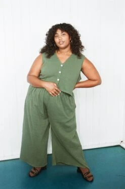 Olive Cotton Vest And Pants Set