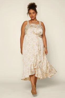 Plus Size - Square Neck Floral Midi Dress