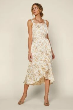 Square Neck Floral Midi Dress