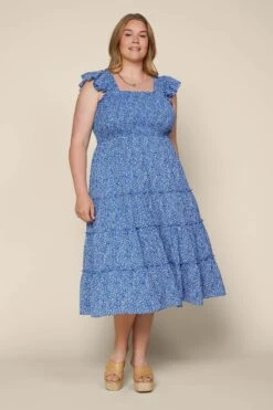 Plus Size - Floral Smocked Midi Dress