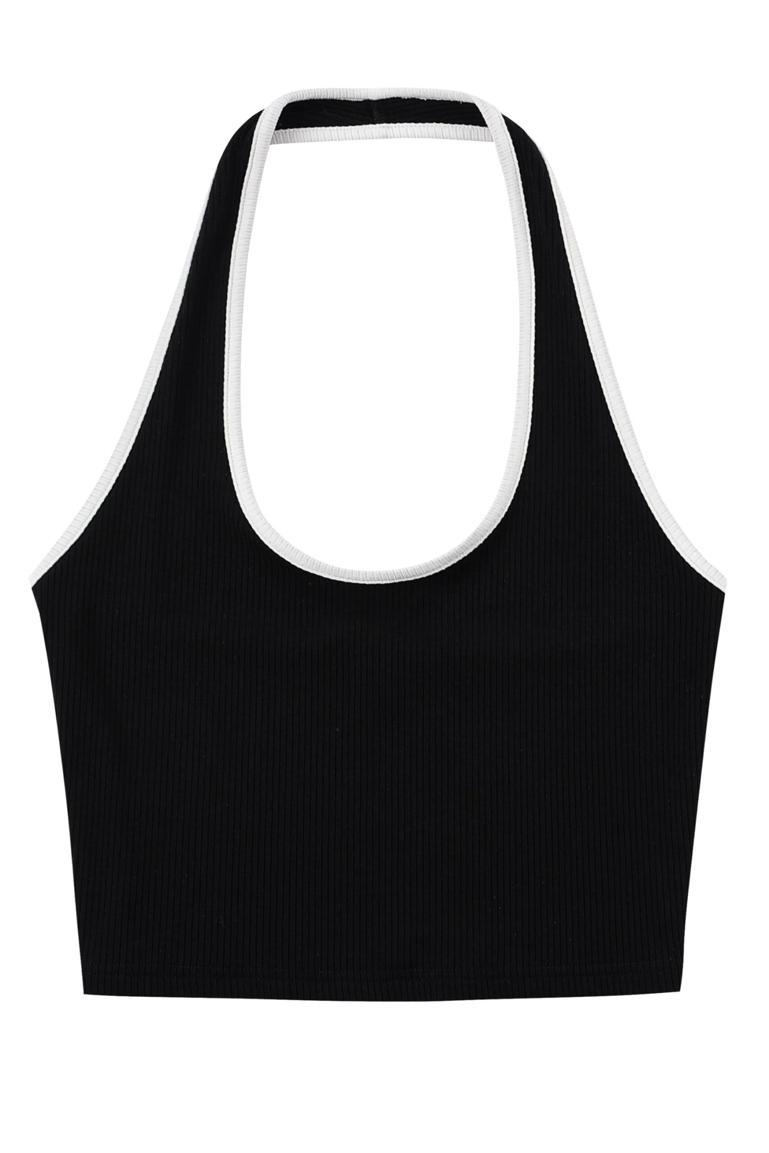 Black/White Tencel RIb Halter Top - Image 2