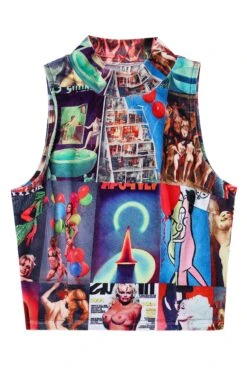 AI Collage VELVET Mock Neck Crop