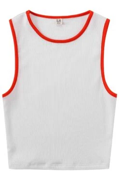 Tencel Rib Crop Tank White/Red