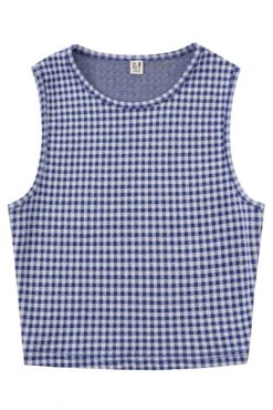 Gingham High Neck Crop Tank