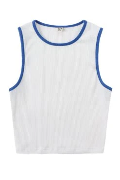Tencel Rib Crop Tank White/Blue