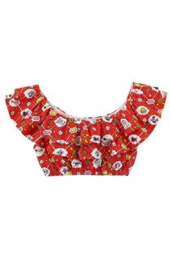 Red Bug Linen Ruffle Top