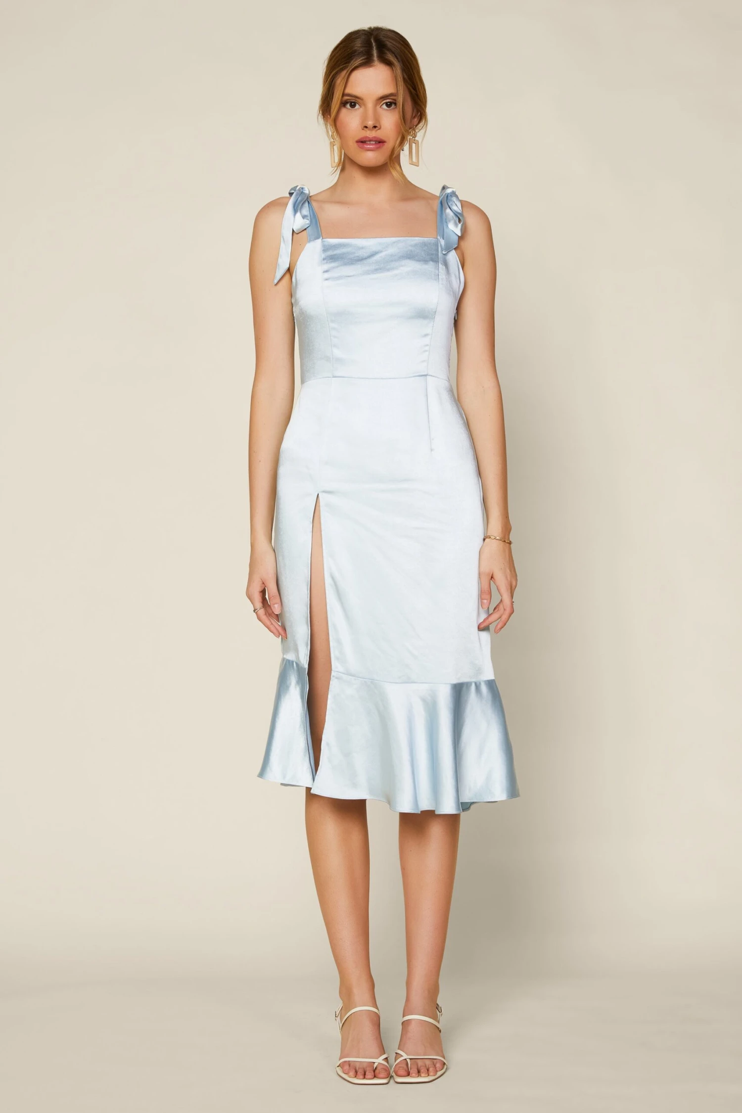 Satin Shoulder Tie Midi Dress - Image 3