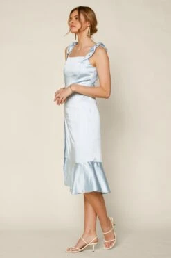 Satin Shoulder Tie Midi Dress