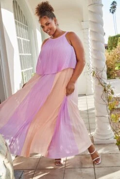 Plus Size - Pleated Halter Maxi Dress