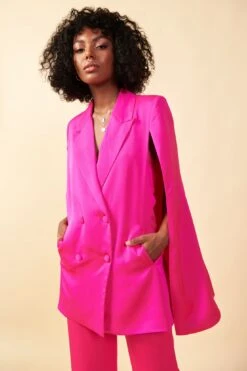 Satin Double Breasted Blazer Cape