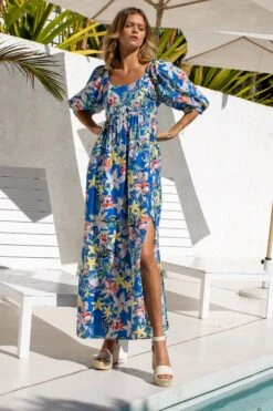 Floral Print Puff Sleeve Dress