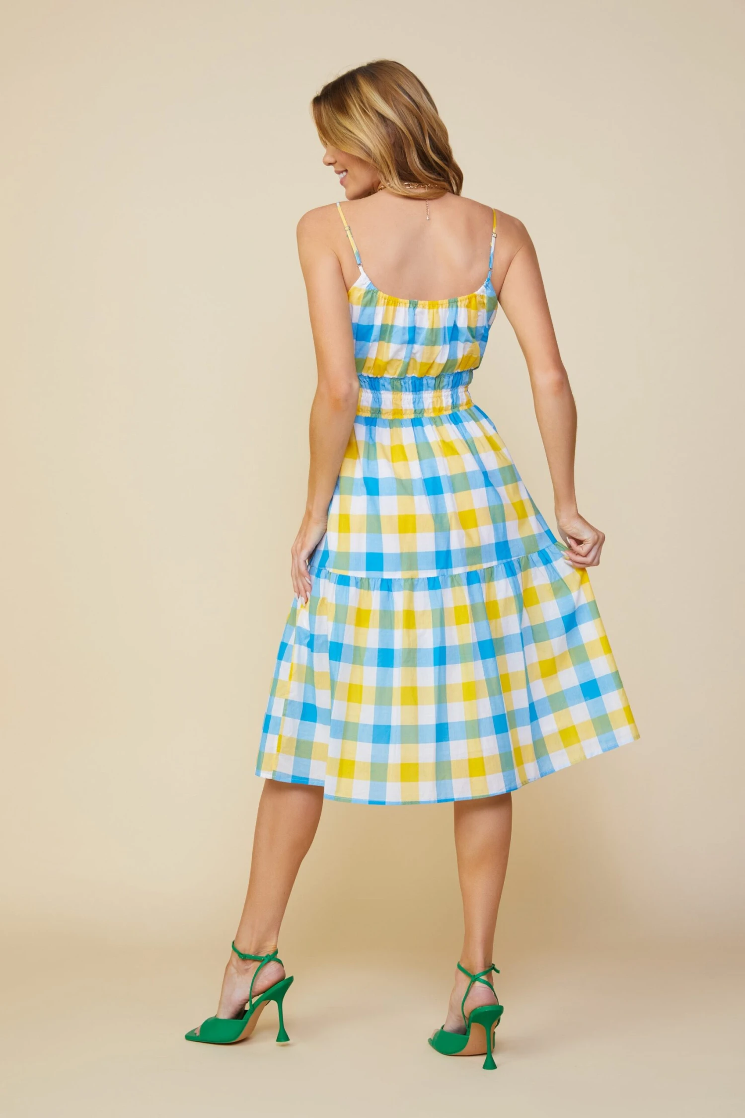 Gingham Shirred Midi Dress - Image 5