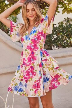 Floral Wrap Tiered Dress