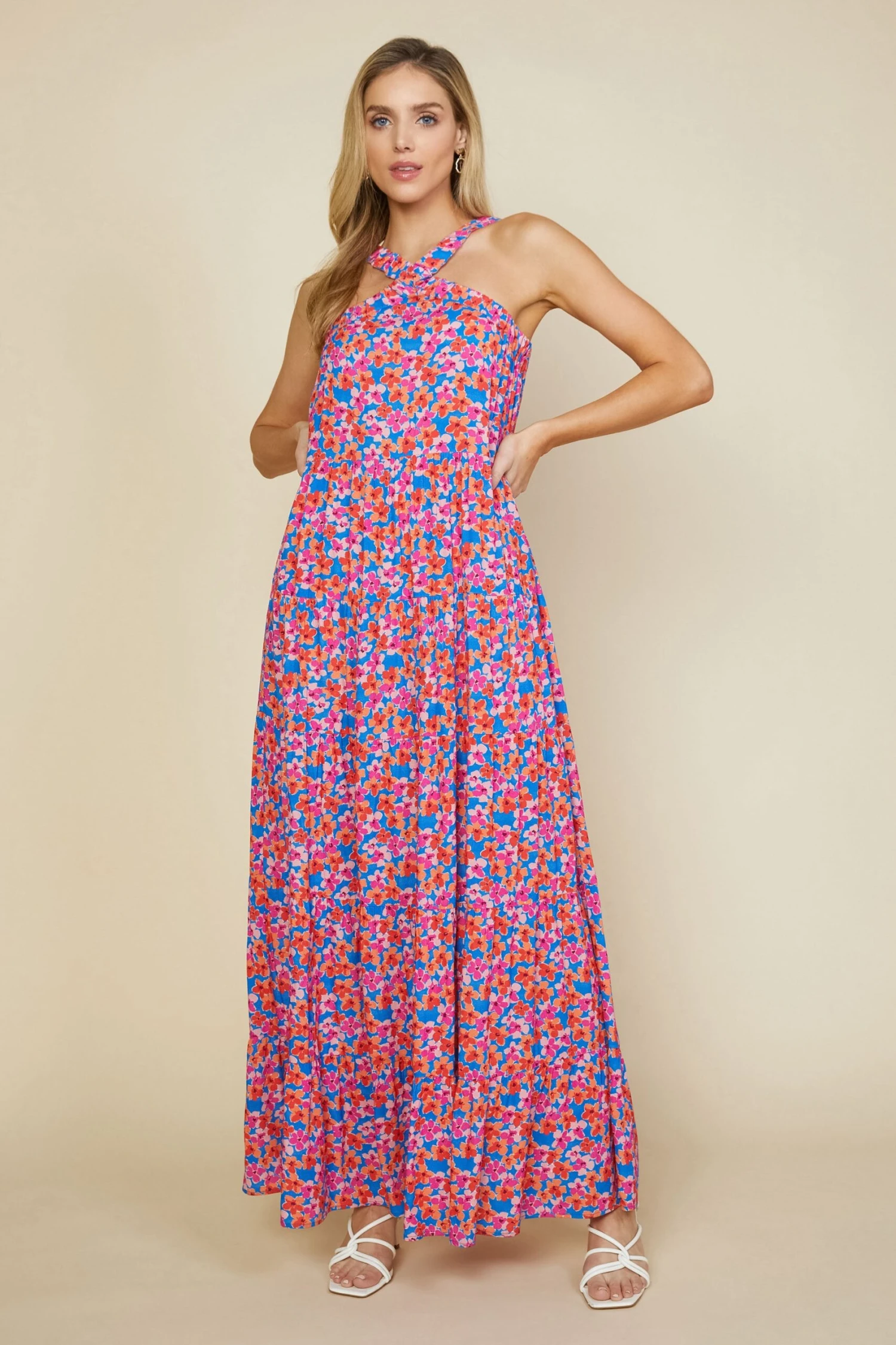 Bohemian Floral Crossed Neck Maxi Dress - Image 2