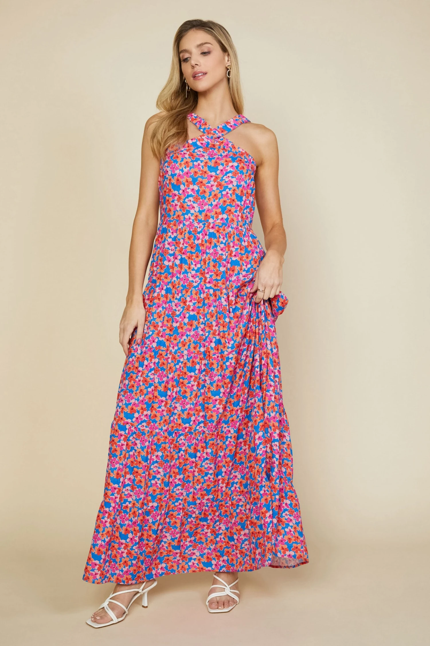 Bohemian Floral Crossed Neck Maxi Dress - Image 3