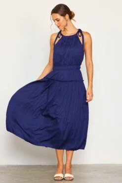 Pleated Halter Midi Dress
