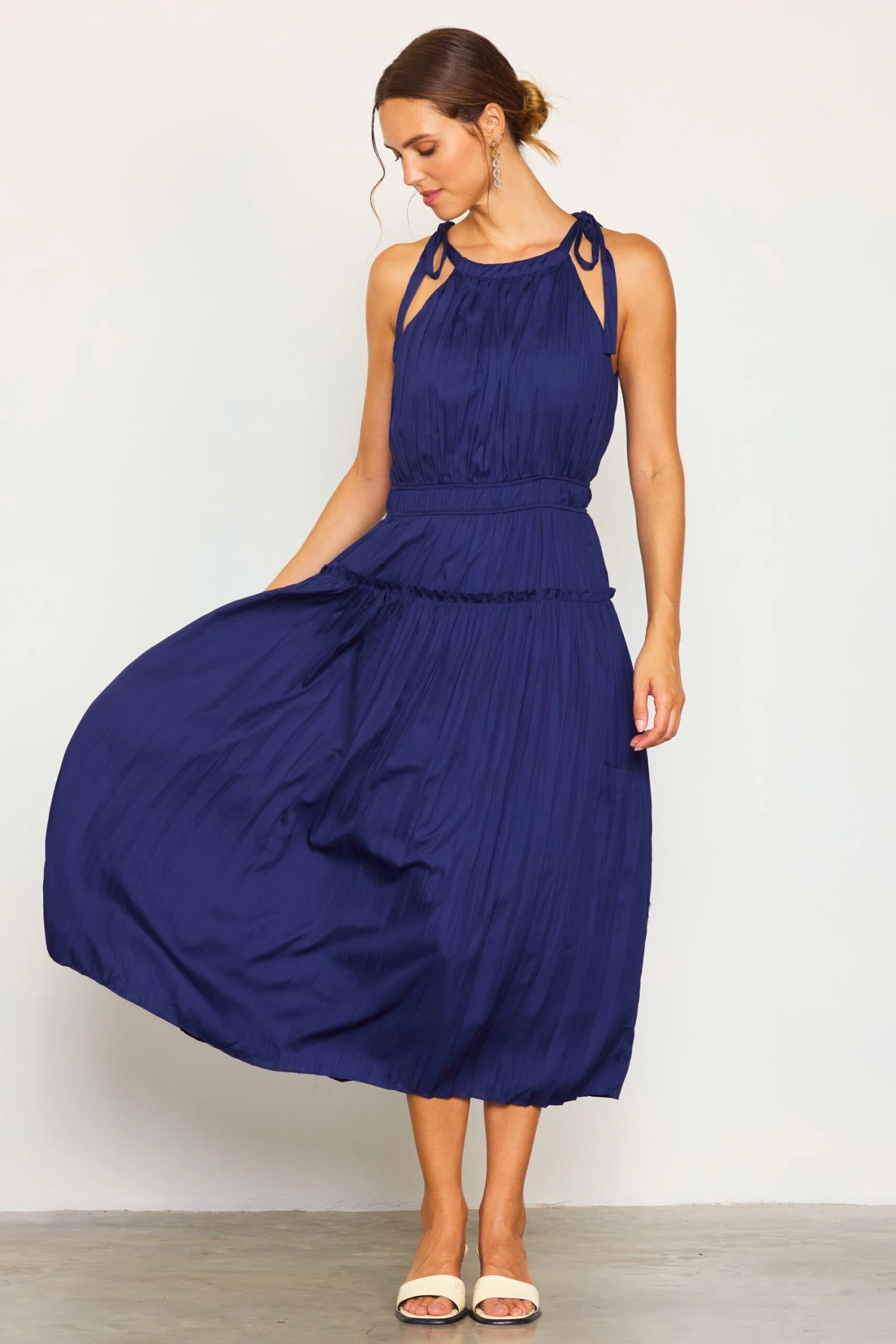 Pleated Halter Midi Dress