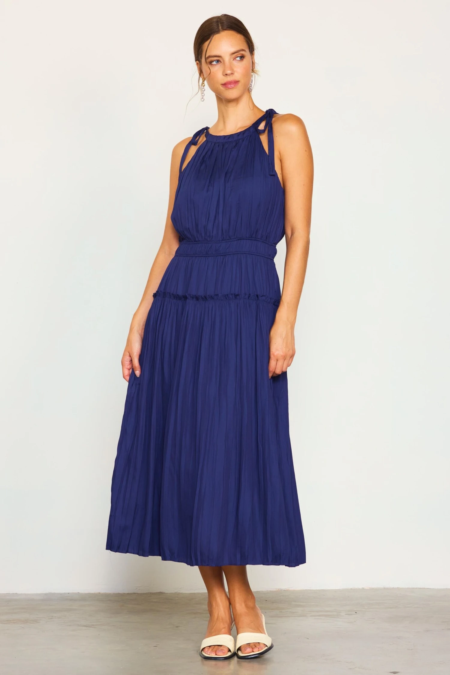 Pleated Halter Midi Dress - Image 2