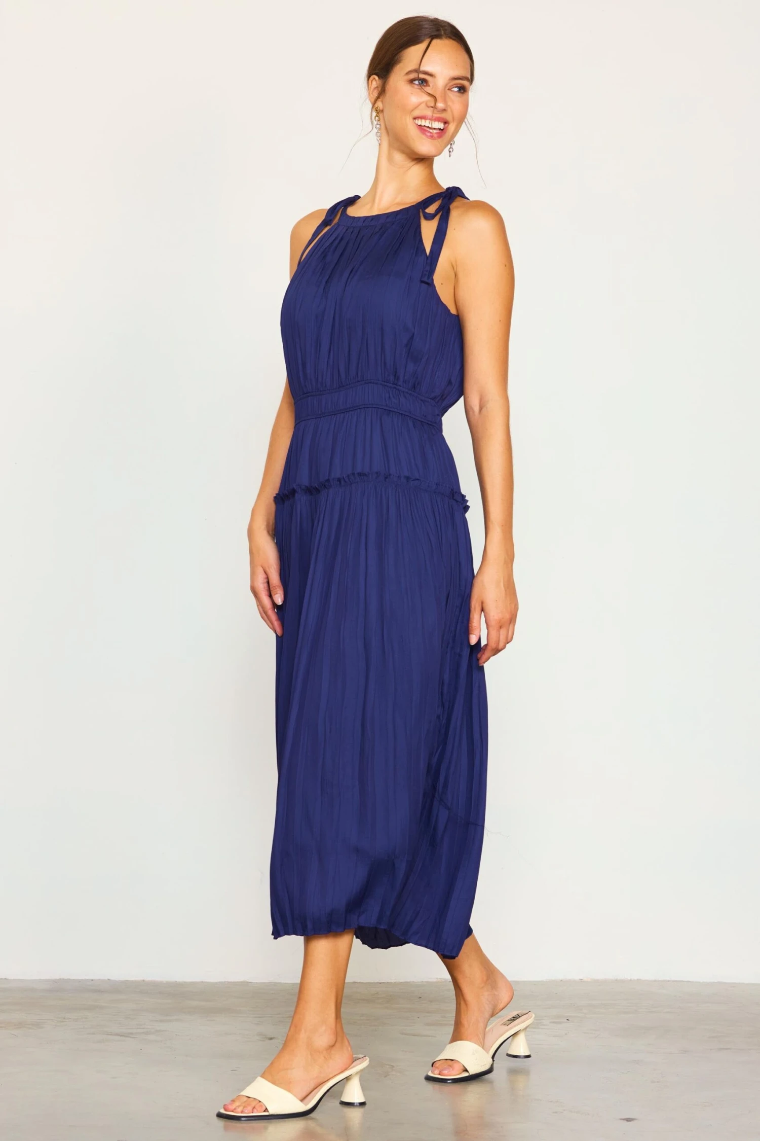 Pleated Halter Midi Dress - Image 3