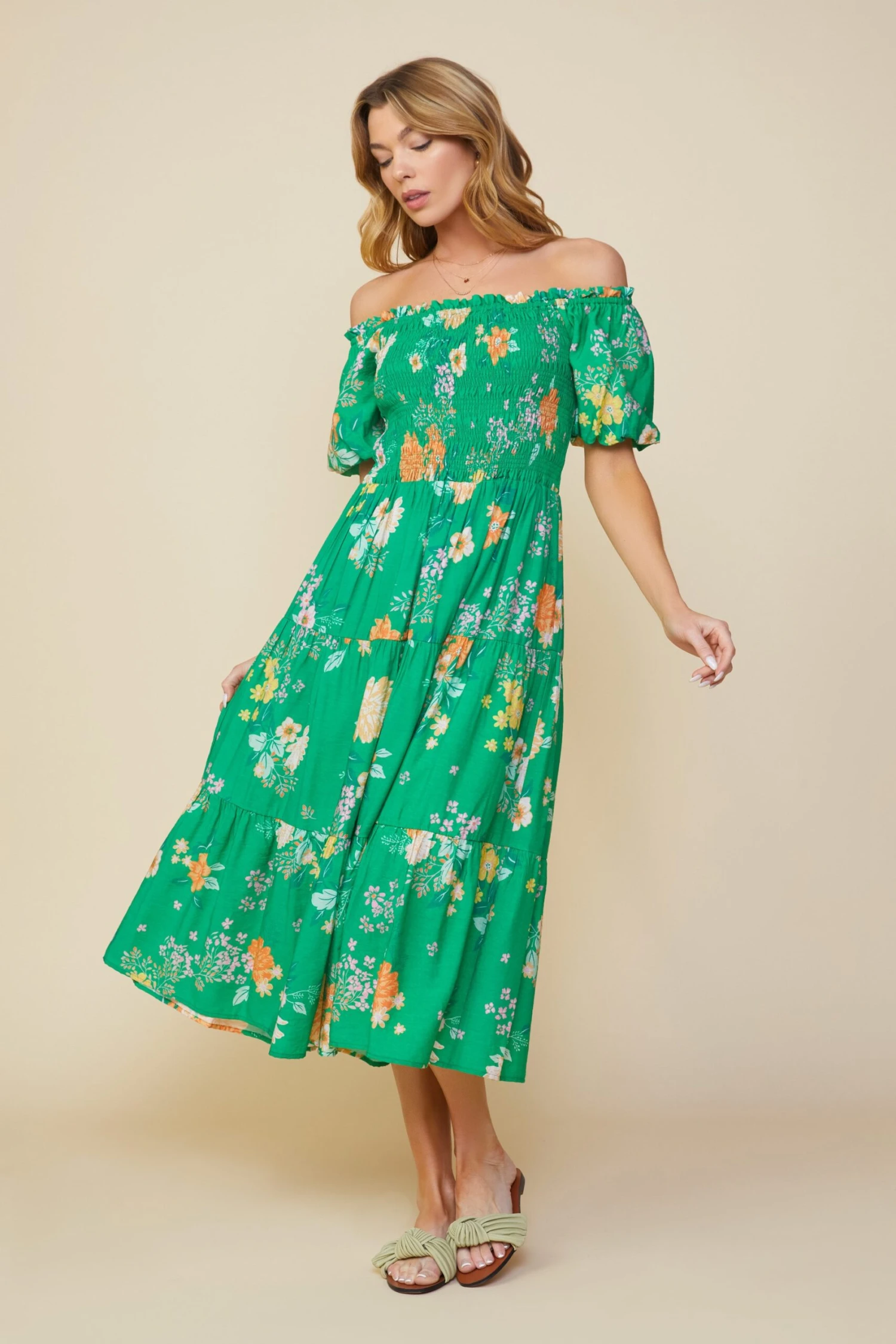 Fleur Print Off Shoulder Midi Dress - Image 2