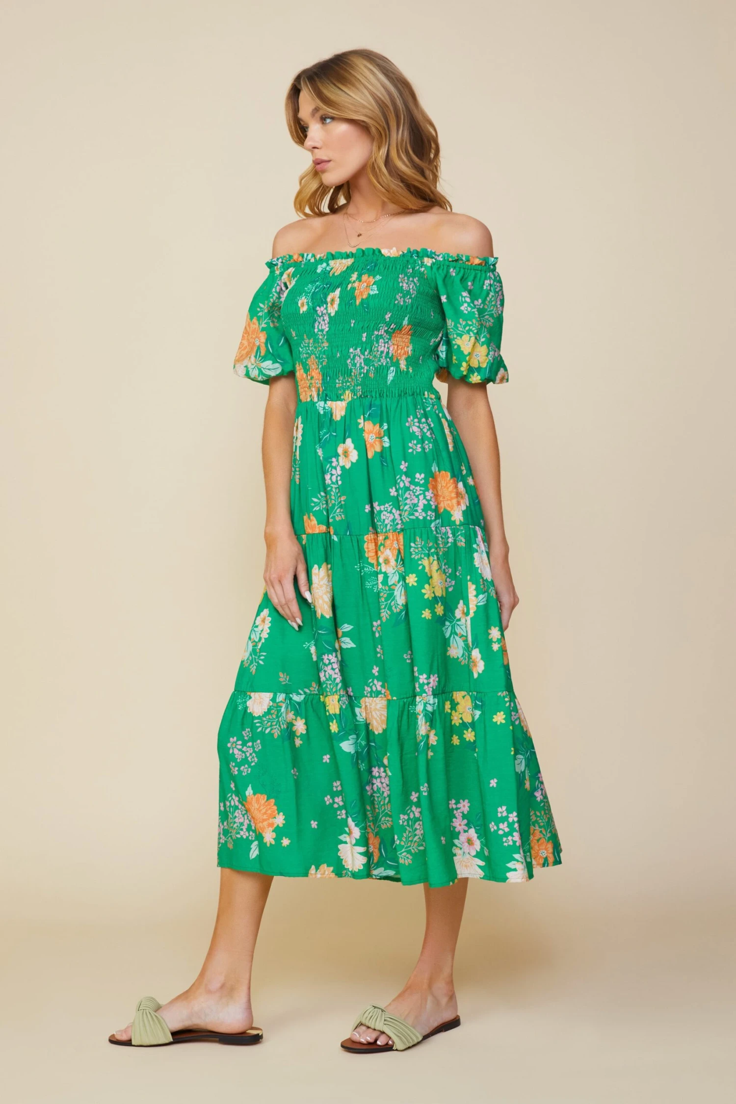 Fleur Print Off Shoulder Midi Dress - Image 3