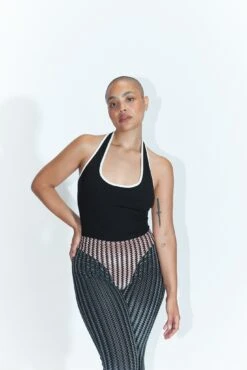 Black/White Tencel RIb Halter Top