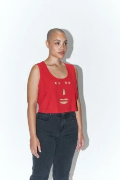 Red Linen Face Cut Out Tank