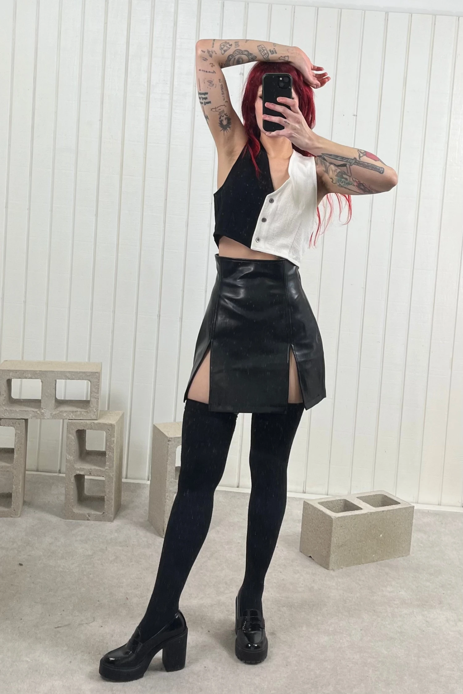 Black Faux Plant Leather BabyBel Mini Skirt - Image 3