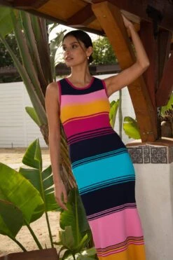 Multicolor Stripe Sleeveless Knit Dress