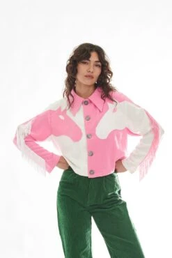 Dueling Horses Linen Crop Jacket Pink/White
