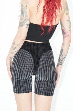 Black/Steel Striped Velvet Thong Shorts