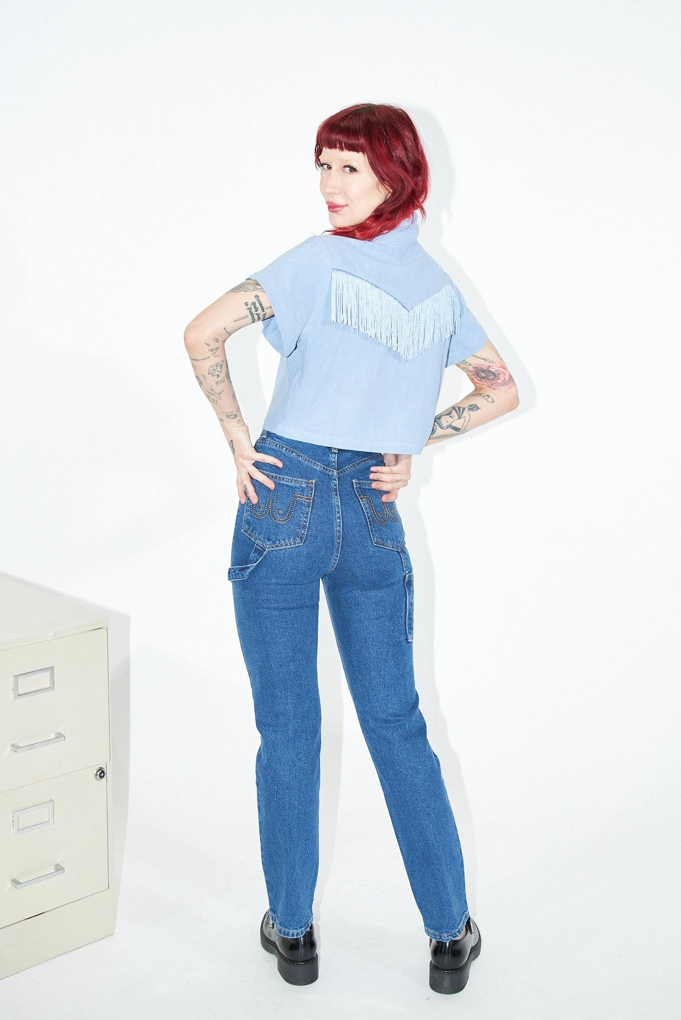 Blue Linen Mushroom Fringe Blouse - Image 5