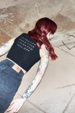 THE BITCH FELL OFF Tencel Rib Crop Tank